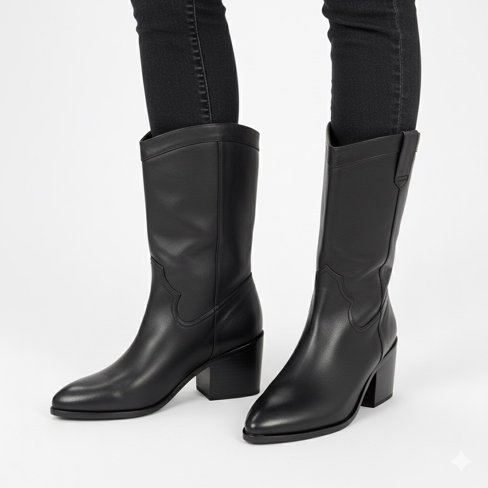 NEW SOL SANA Handcrafted Black Leather Western Boots Size 39